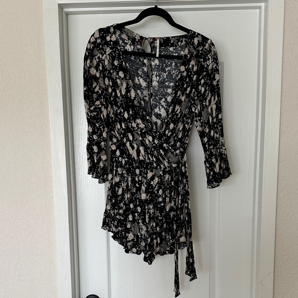 Free People Black and Cream Floral Romper